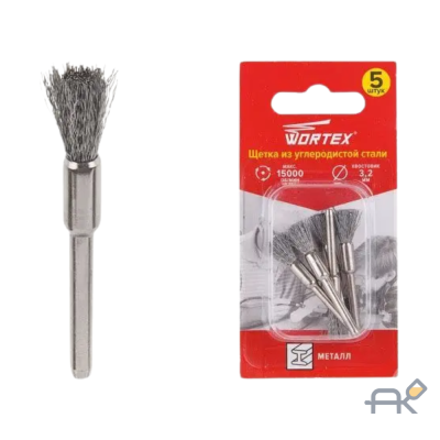 Щетка из углеродистой стали 5 мм WORTEX (раб. диам. 5.0 мм. диам. хвостовика 3.2 мм. 15000 об/мин) (ETBS3205018)